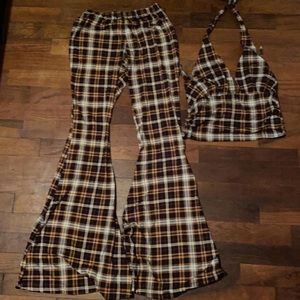 Plaid 2 piece halter set